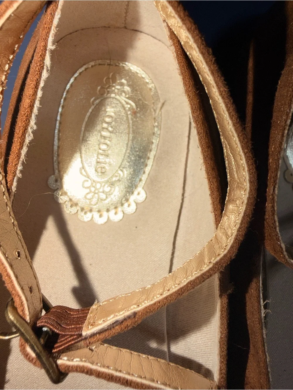 Joyfolie Brown Studded Pointed Ankle-Strap Flats